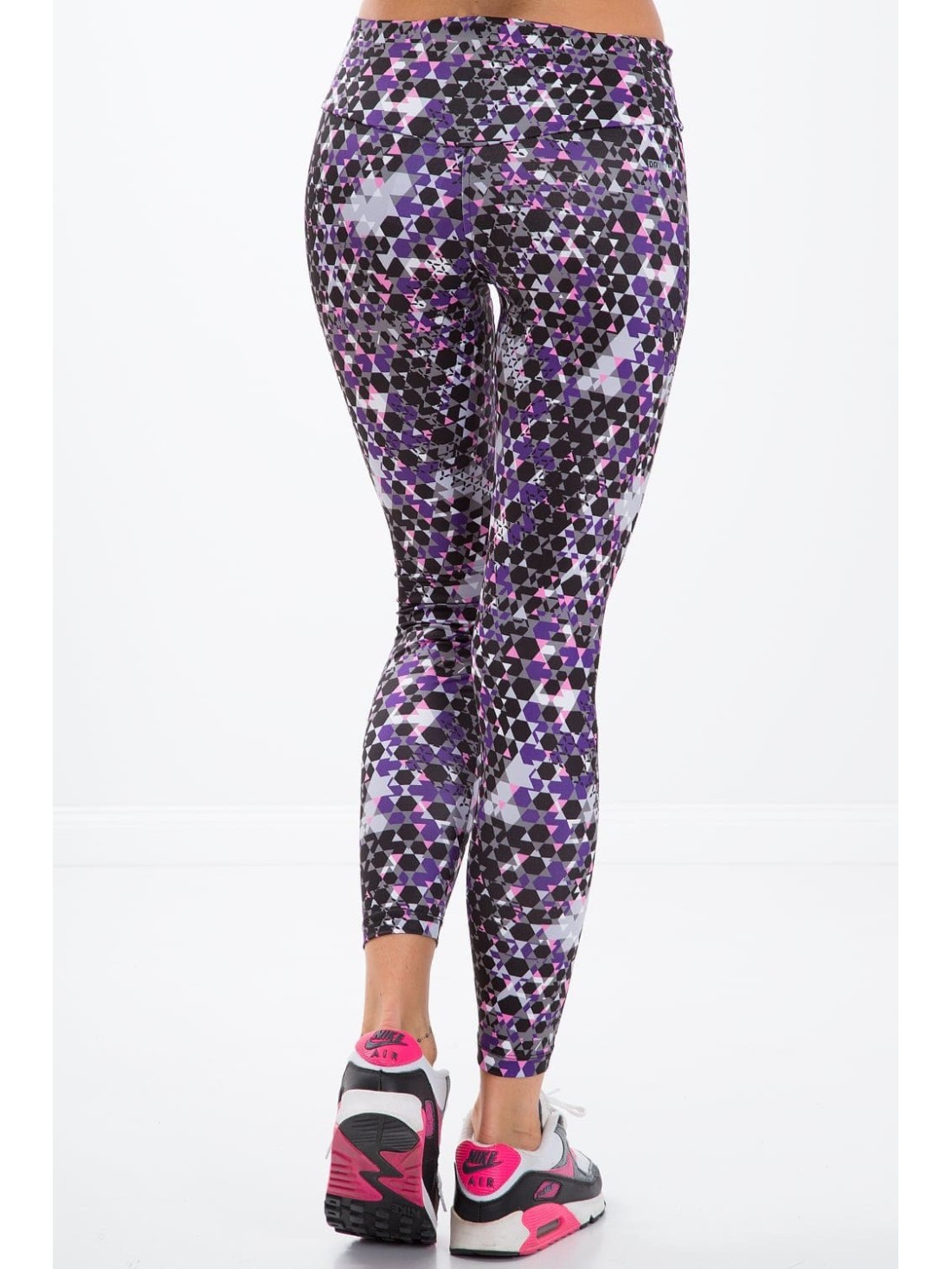 Colorful sports leggings in geometric shapes / purple H0010 - Online store - Boutique